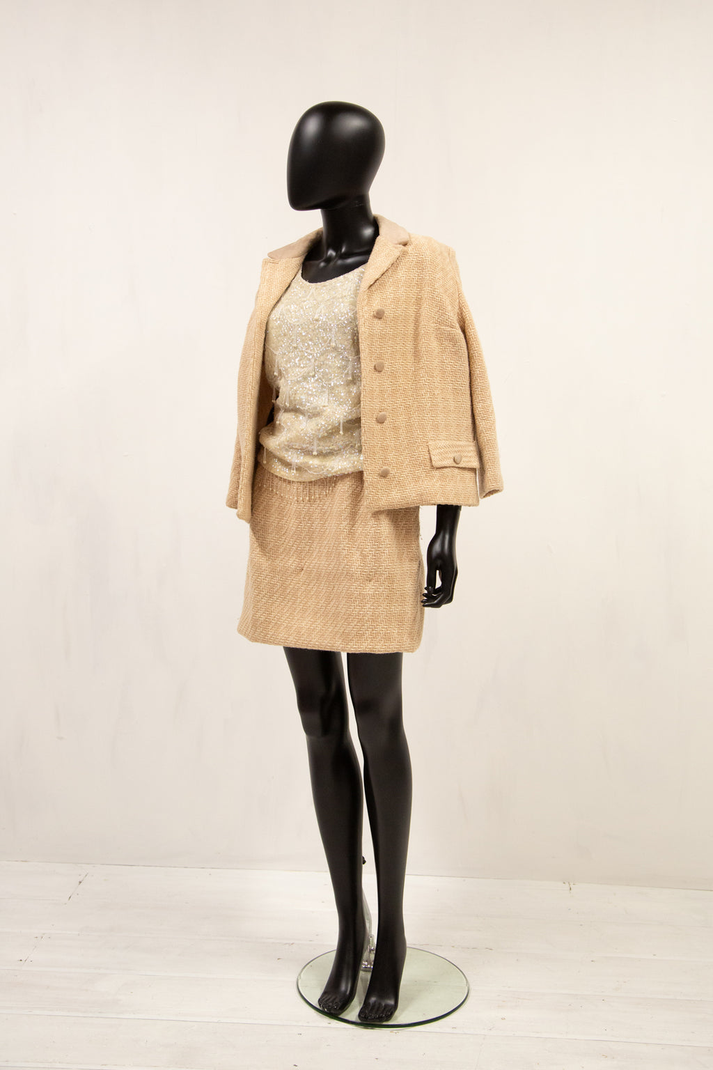 Vintage 1960s Champagne Tweed Skirt Suit