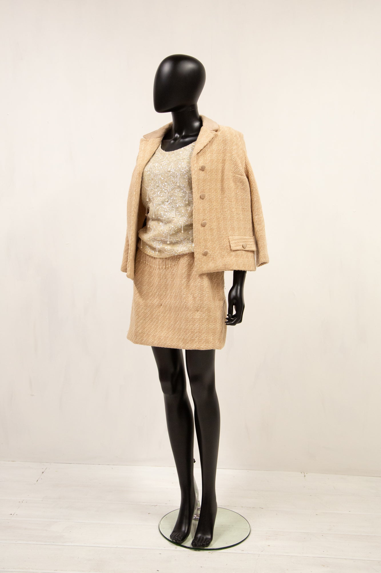 Vintage 1960s Champagne Tweed Skirt Suit