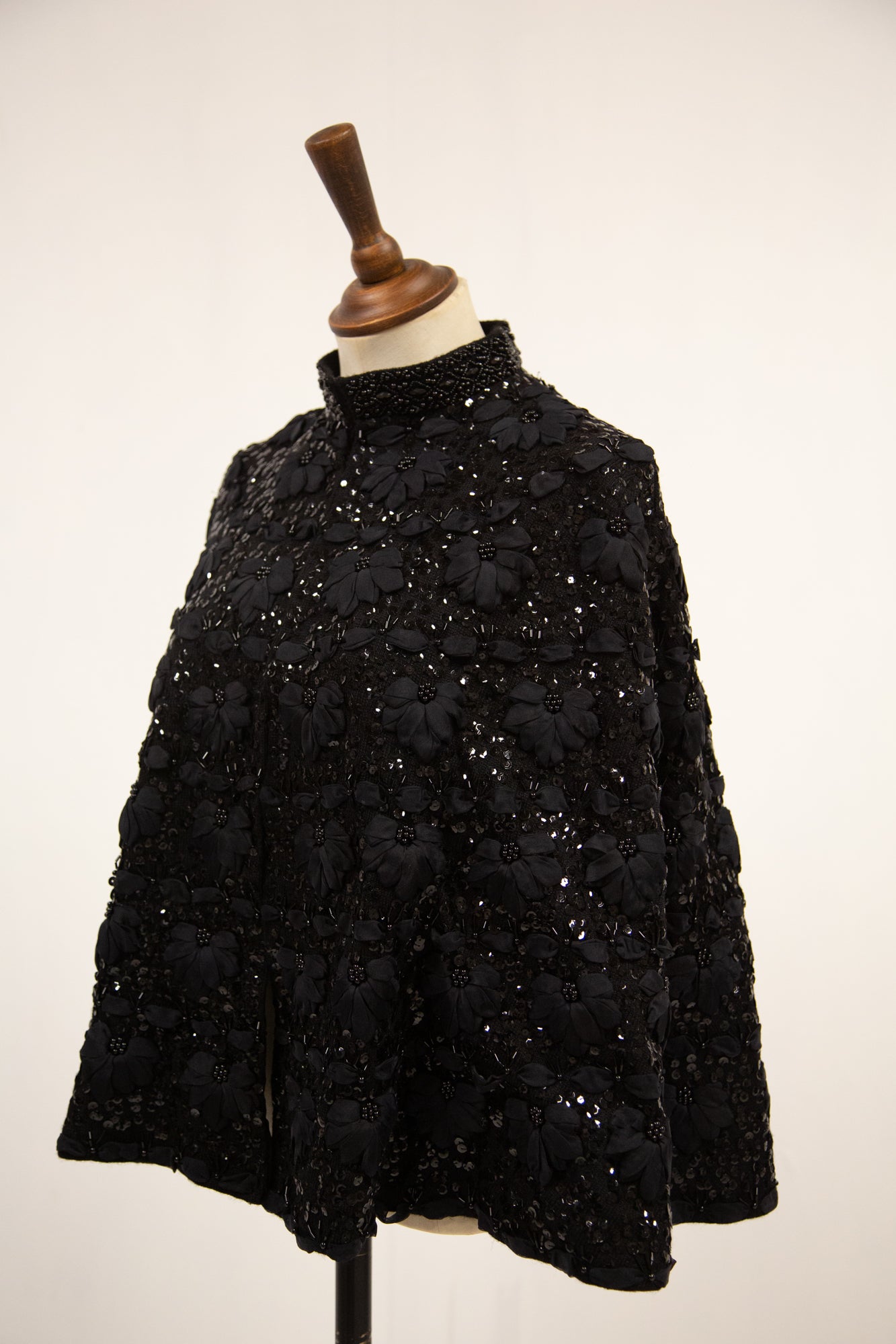 vintage 1950s black wool sequin embroidered cape Alexandra King