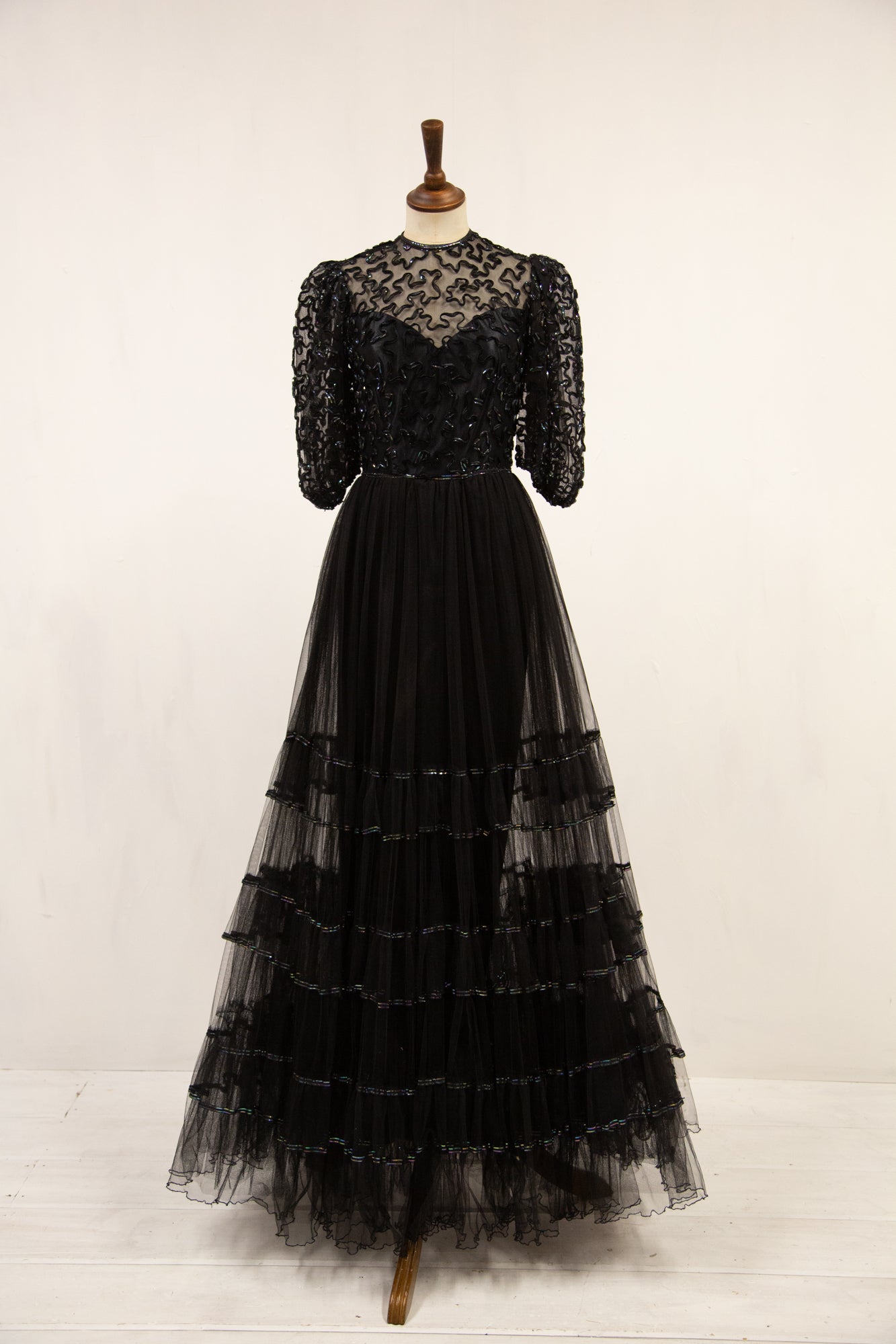 Vintage 1980s does 1930s Black Tulle Gown
