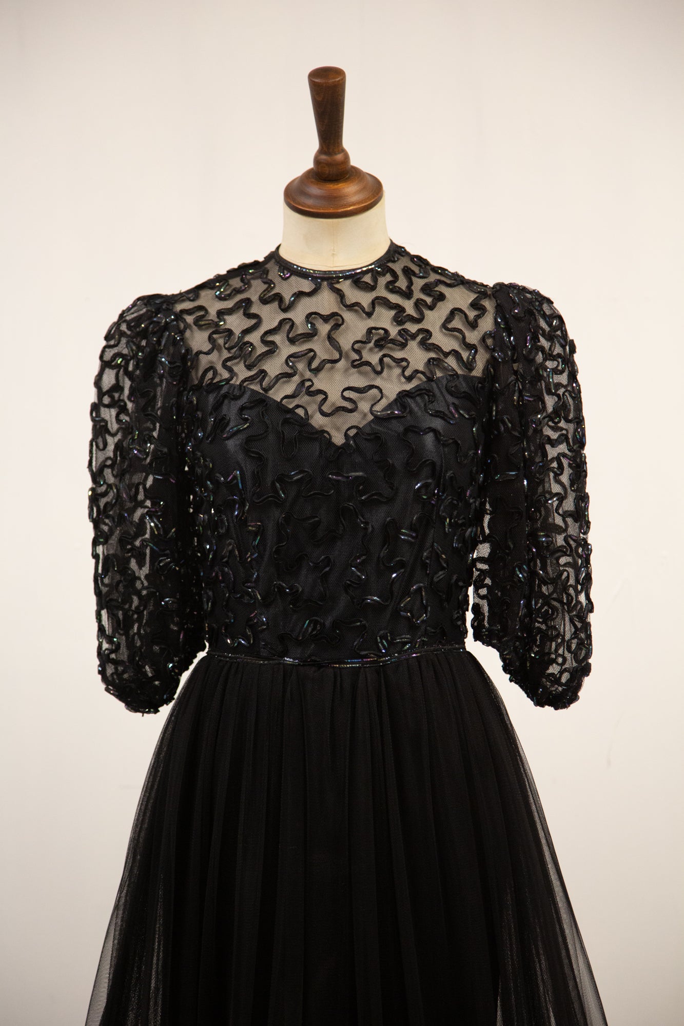 Vintage 1980s does 1930s Black Tulle Gown
