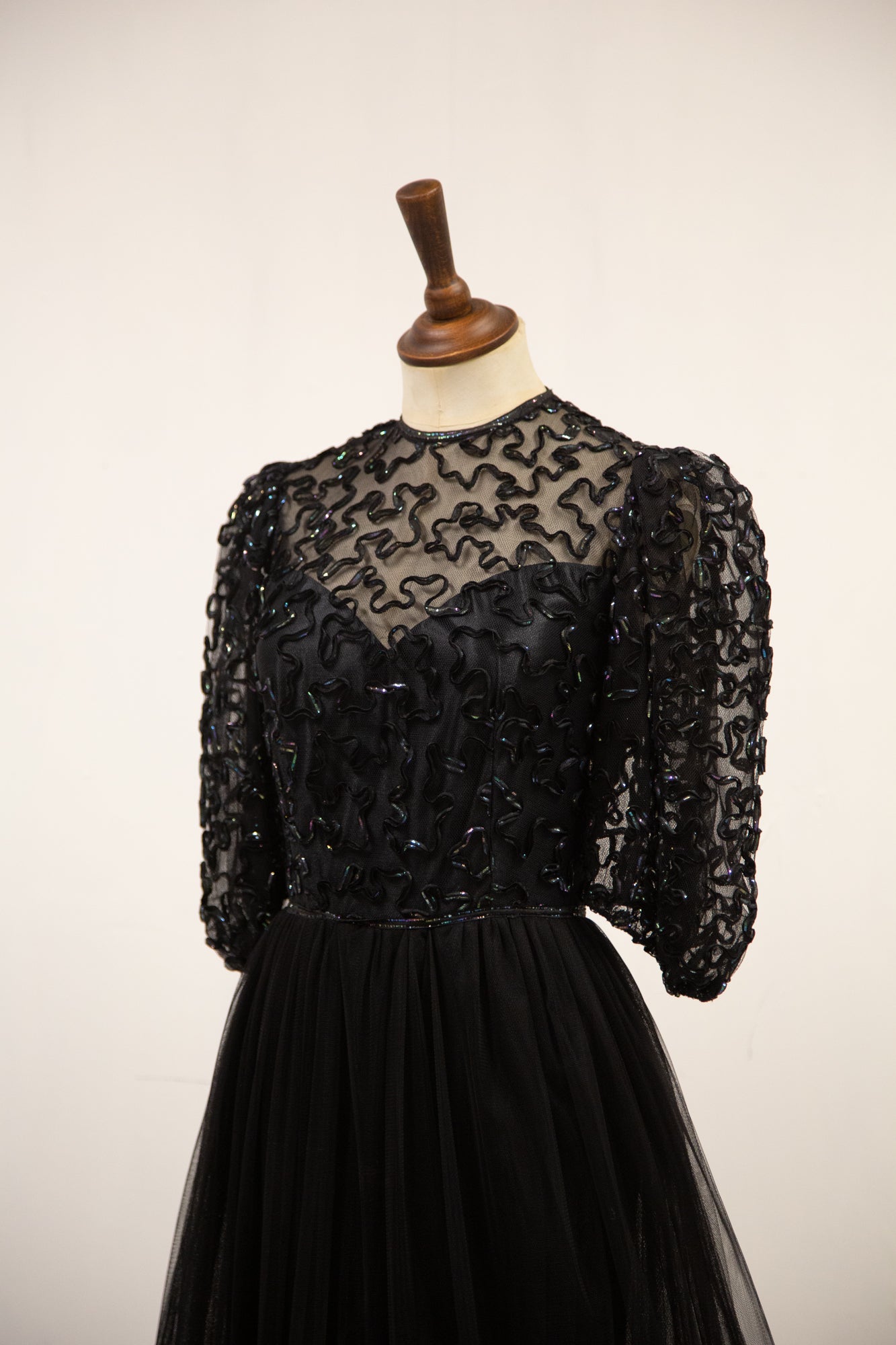 Vintage 1980s does 1930s Black Tulle Gown