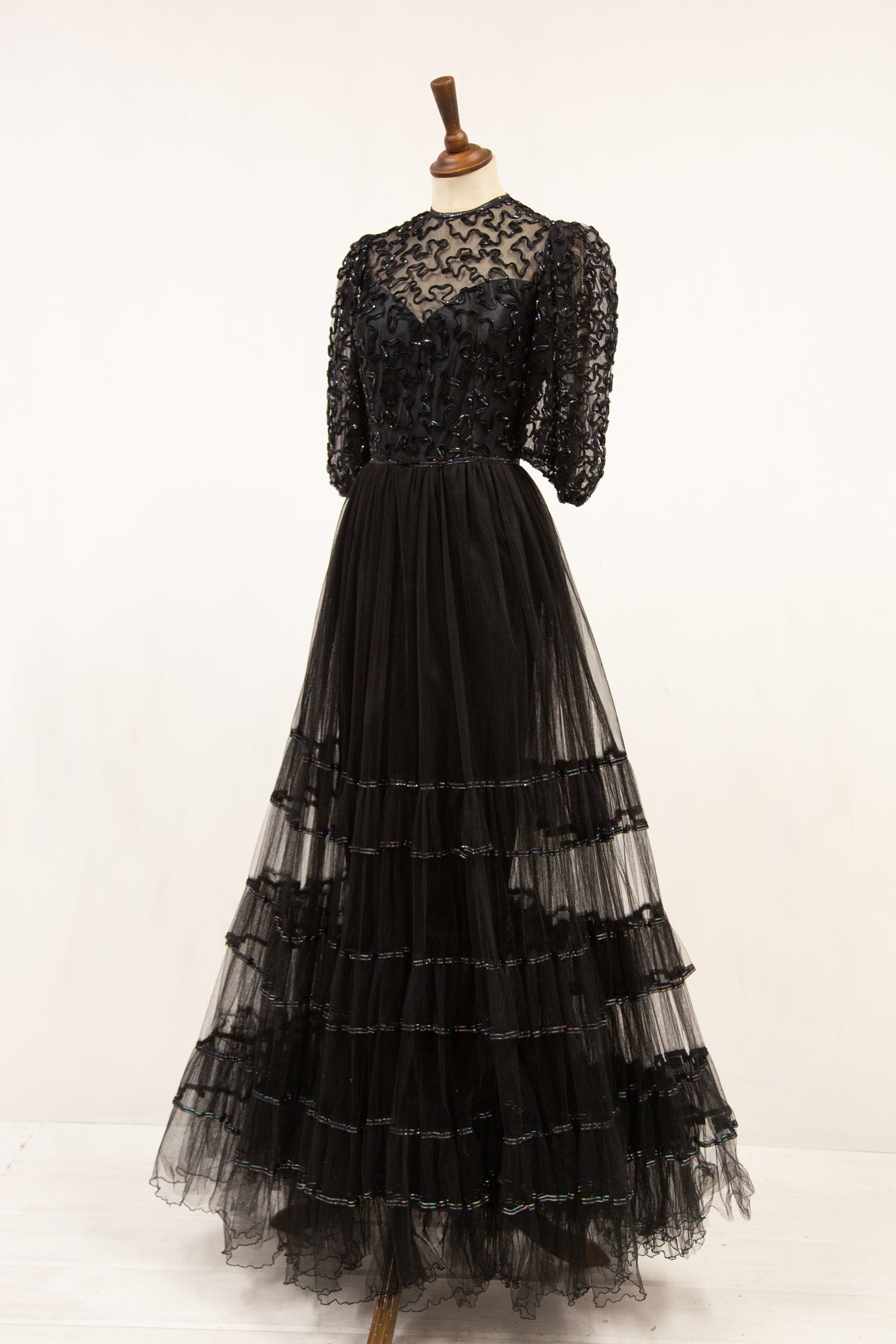 Vintage 1980s does 1930s Black Tulle Gown