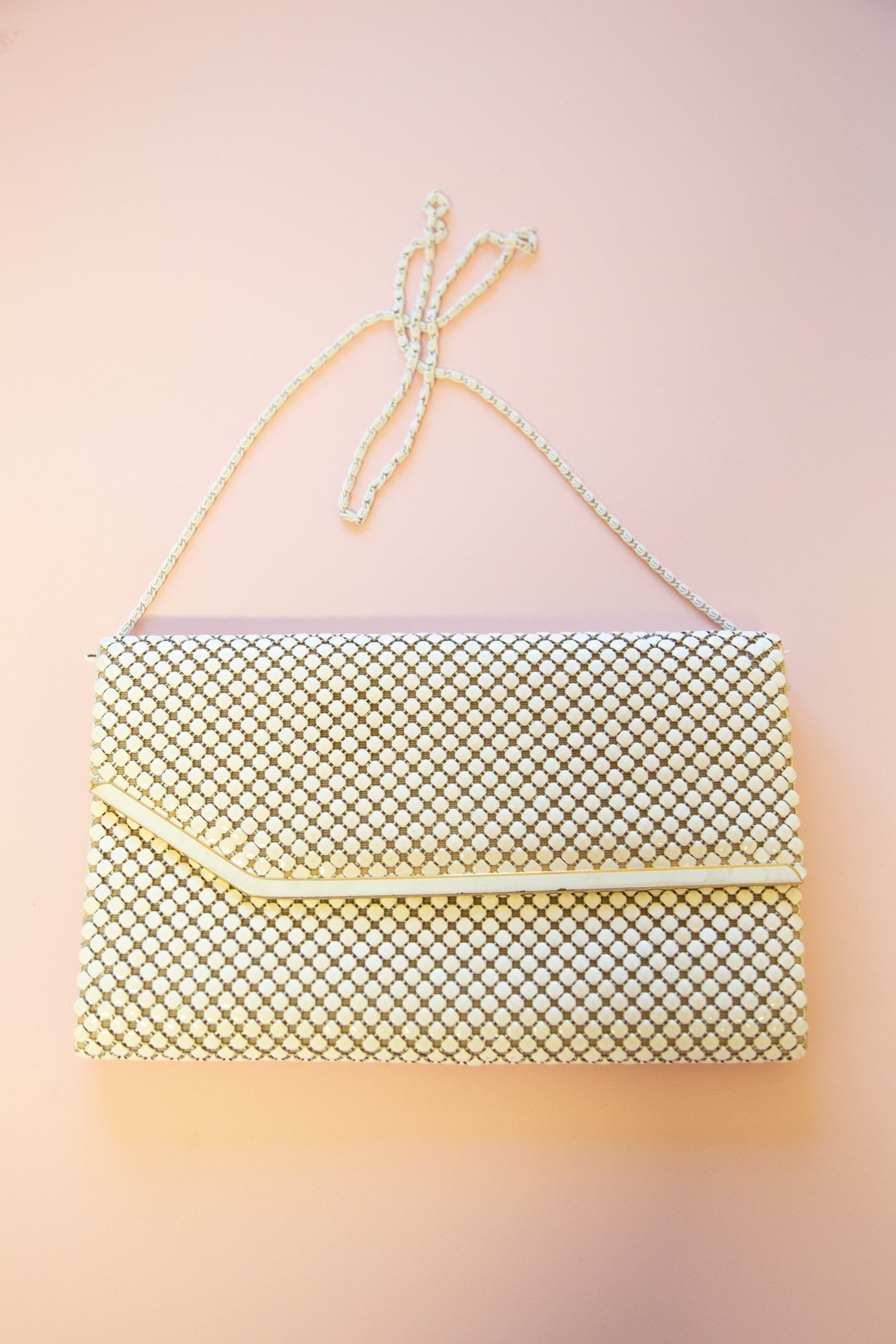 Vintage 1980s White Metal Mesh Bag