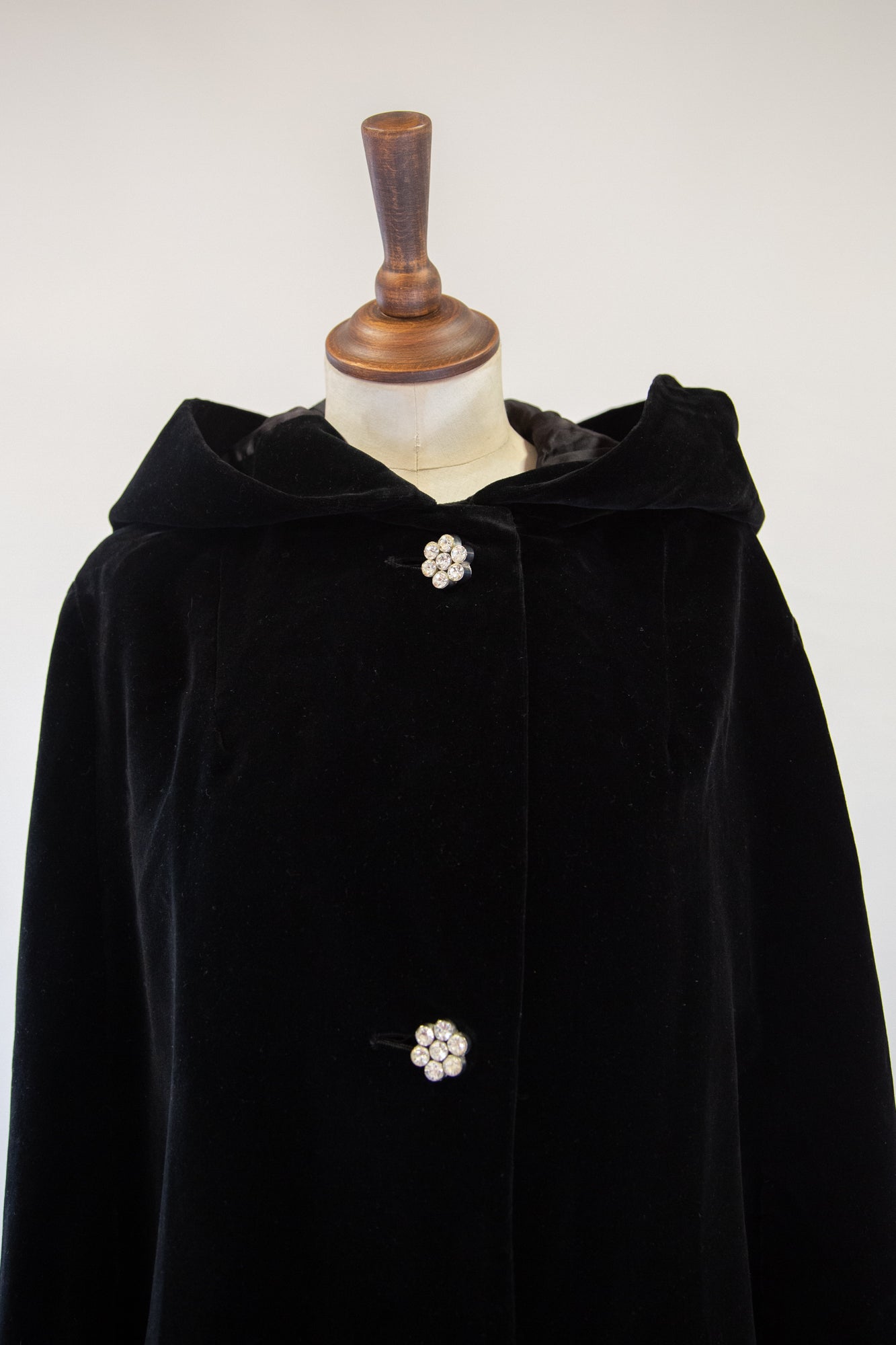 Vintage 1950s Black Velvet Hooded Cape