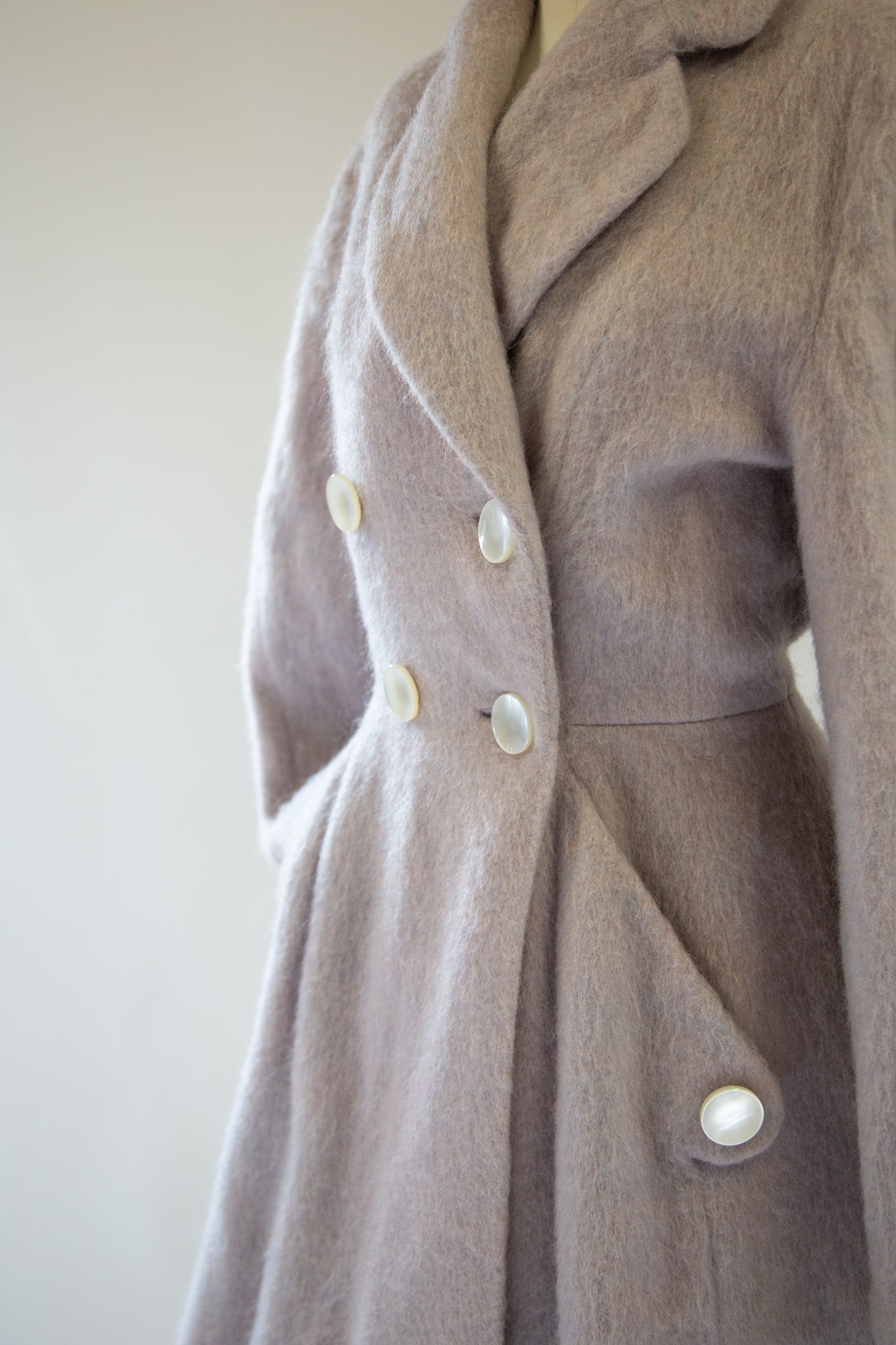Vintage 1950s Dove Grey Mohair Princess Coat