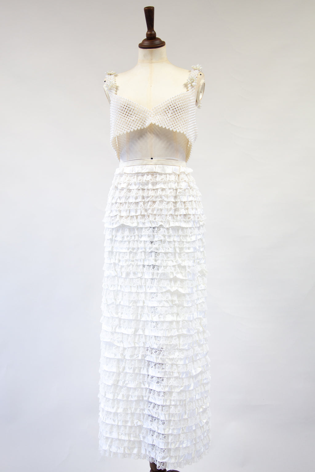 Vintage 1960s White Ruffle Maxi Skirt