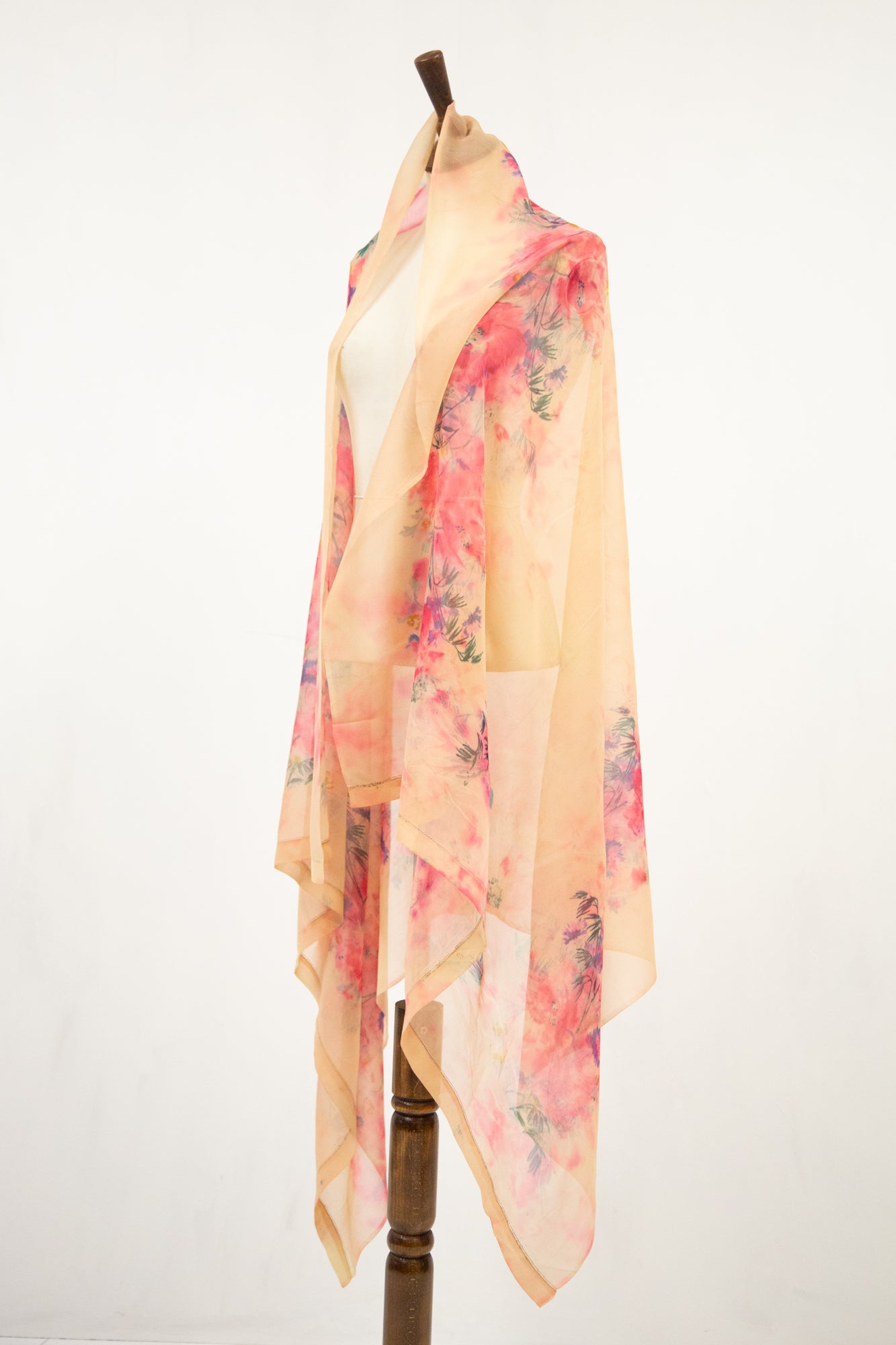 Vintage 1930s Pink Floral Silk Shawl
