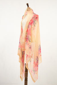 Vintage 1930s Pink Floral Silk Shawl