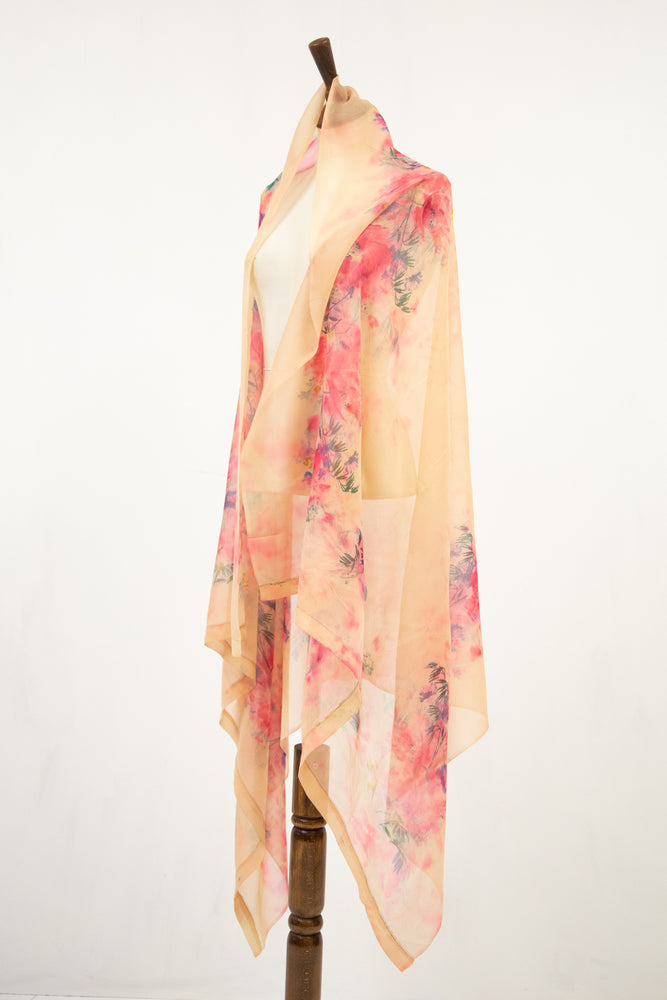 Vintage 1930s Pink Floral Silk Shawl