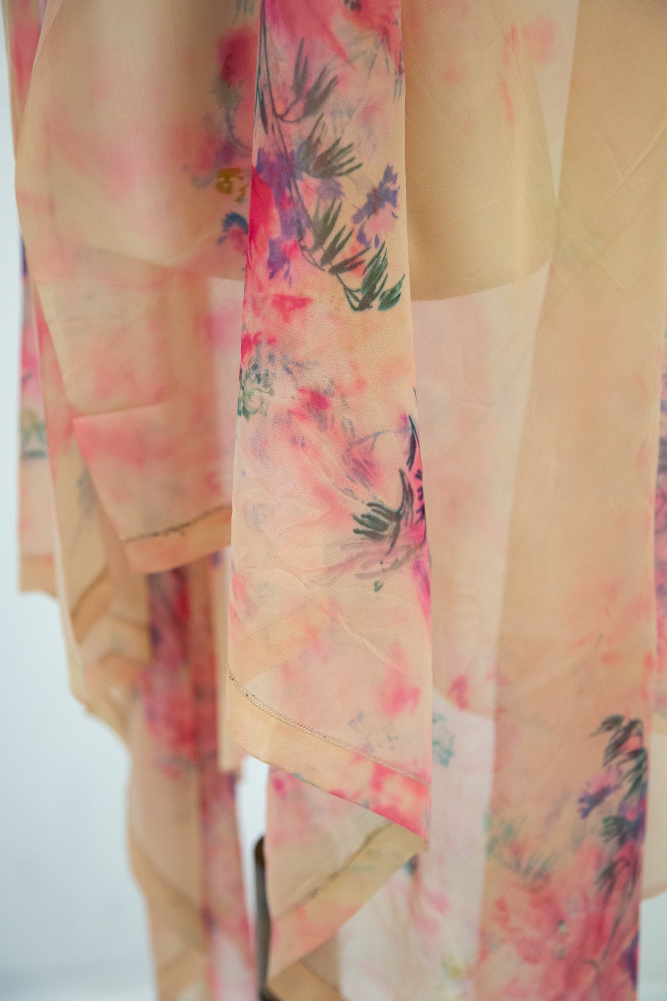 Vintage 1930s Pink Floral Silk Shawl