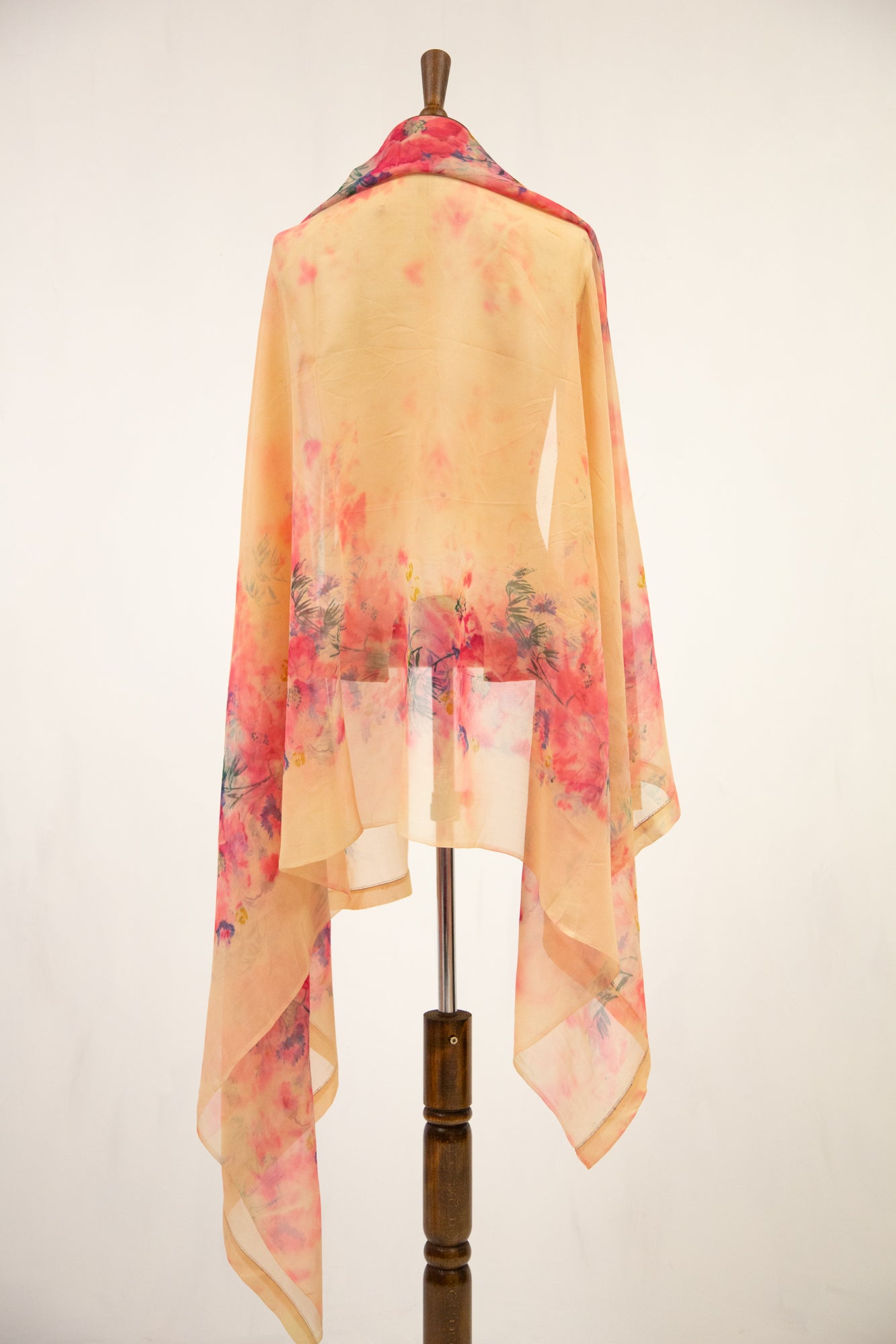 Vintage 1930s Pink Floral Silk Shawl