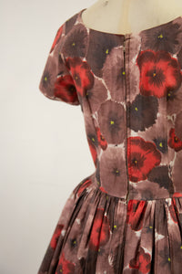 Vintage 1950s Poppy Print Cotton Dress