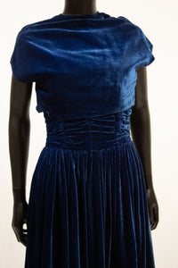 Vintage 1940s Blue Velvet Gown