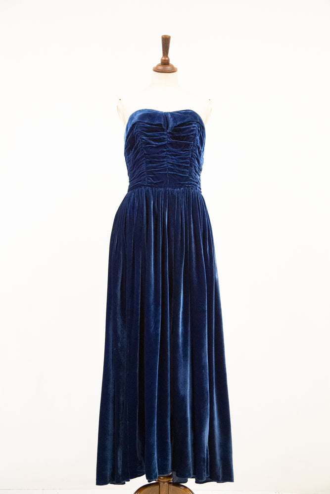 vintage 1940s blue silk velvet gown Alexandra King