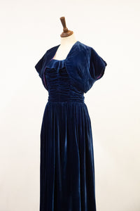 Vintage 1940s Blue Velvet Gown
