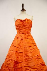 Vintage 1950s Orange Taffeta Cocktail Dress