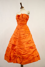 Vintage 1950s Orange Taffeta Cocktail Dress