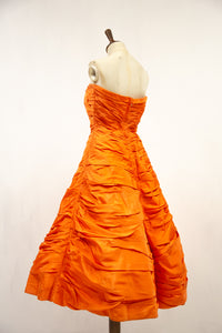 Vintage 1950s Orange Taffeta Cocktail Dress