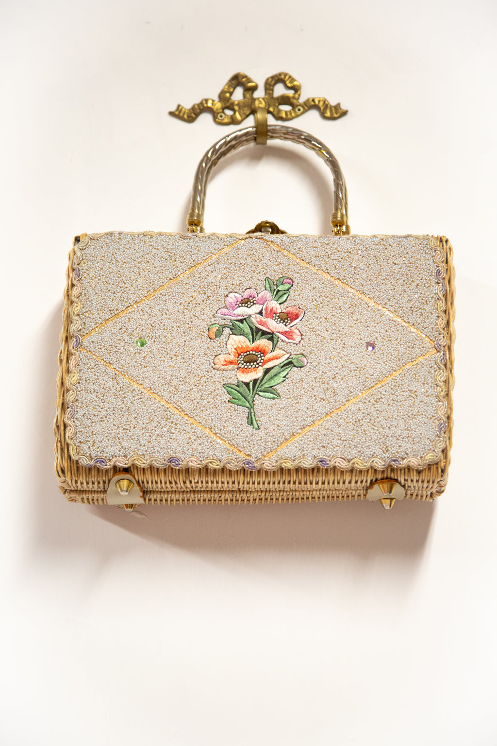 Vintage 1950s Beaded Wicker Bag