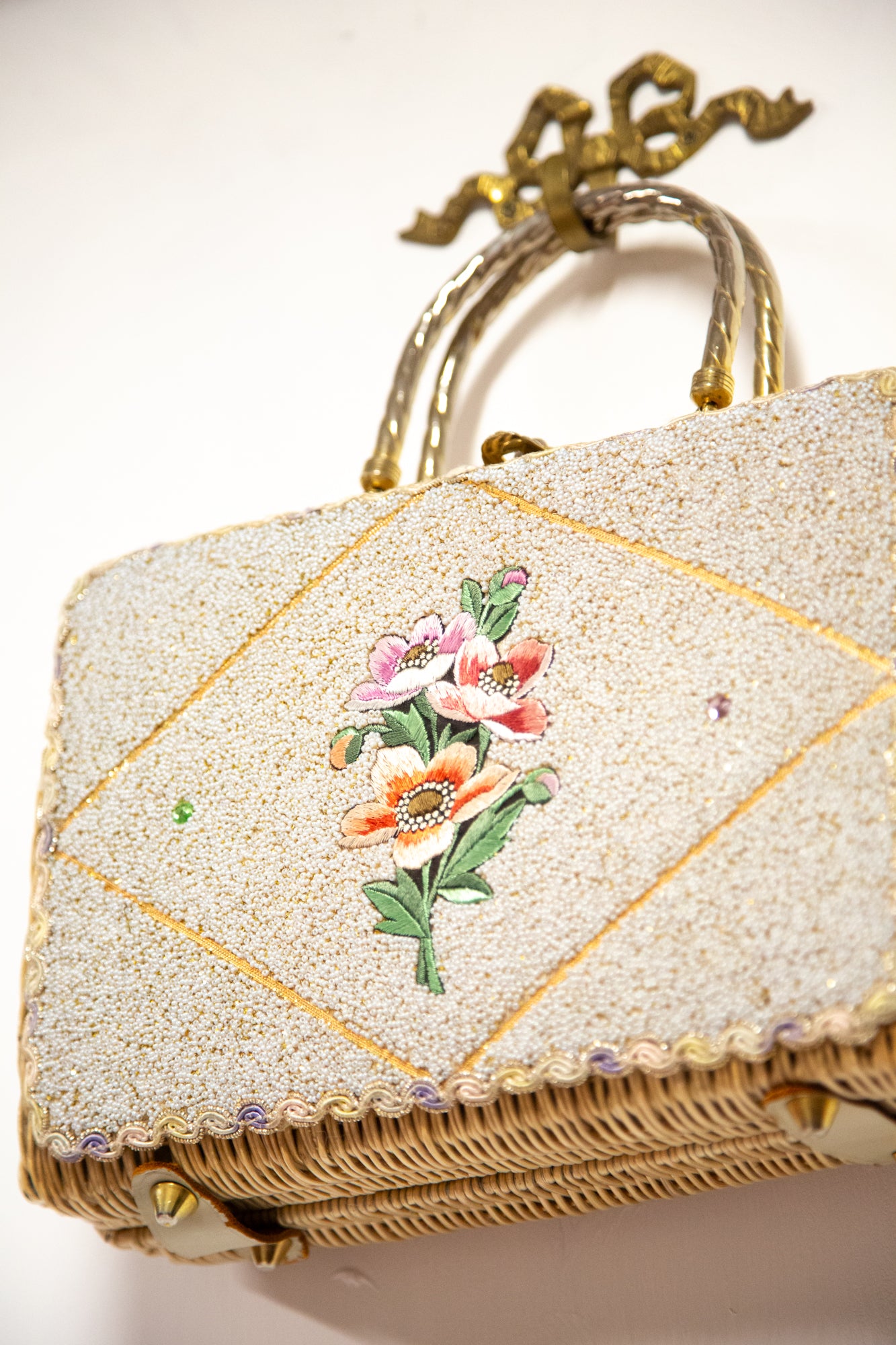 Vintage 1950s Beaded Wicker Bag
