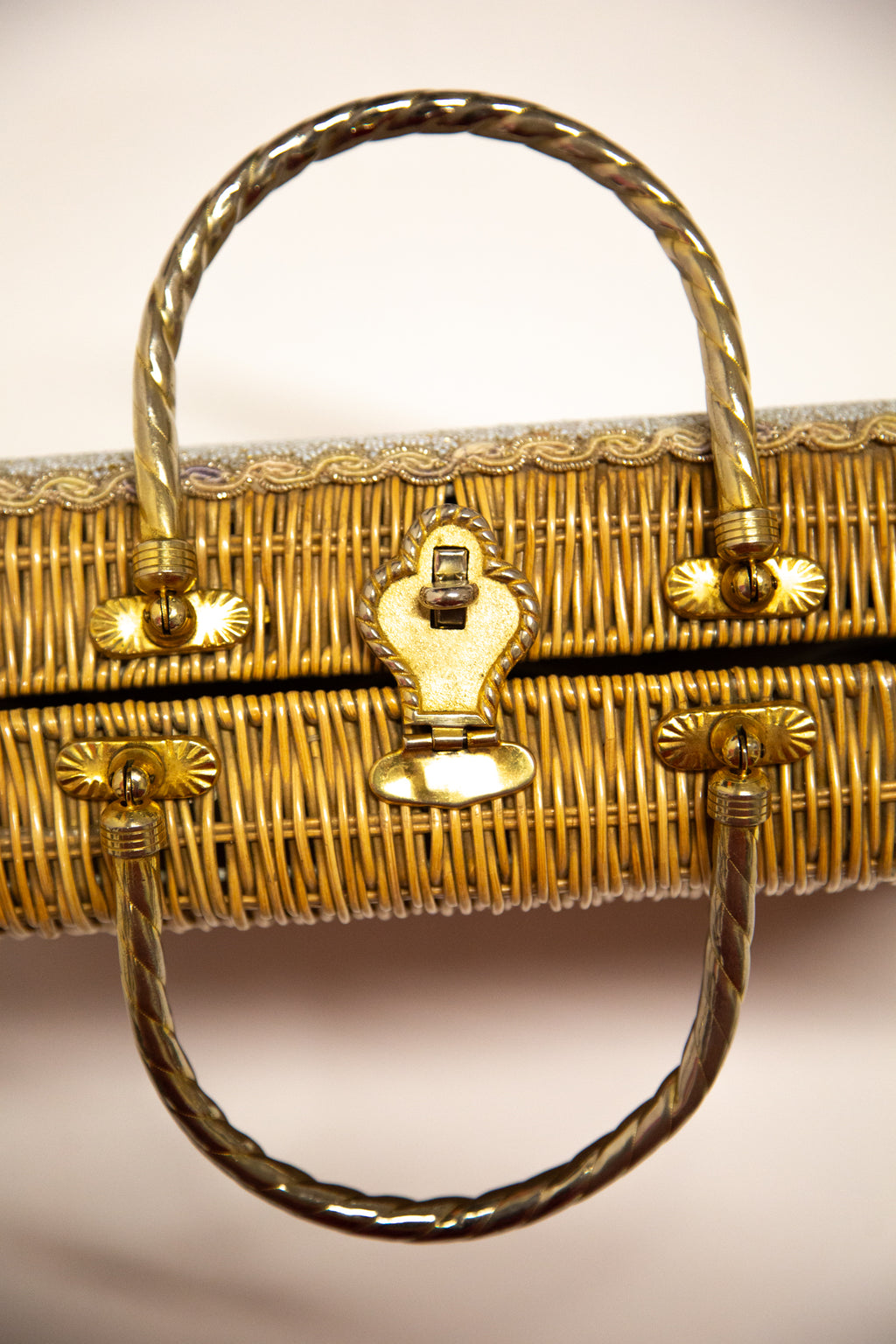 Vintage 1950s Beaded Wicker Bag