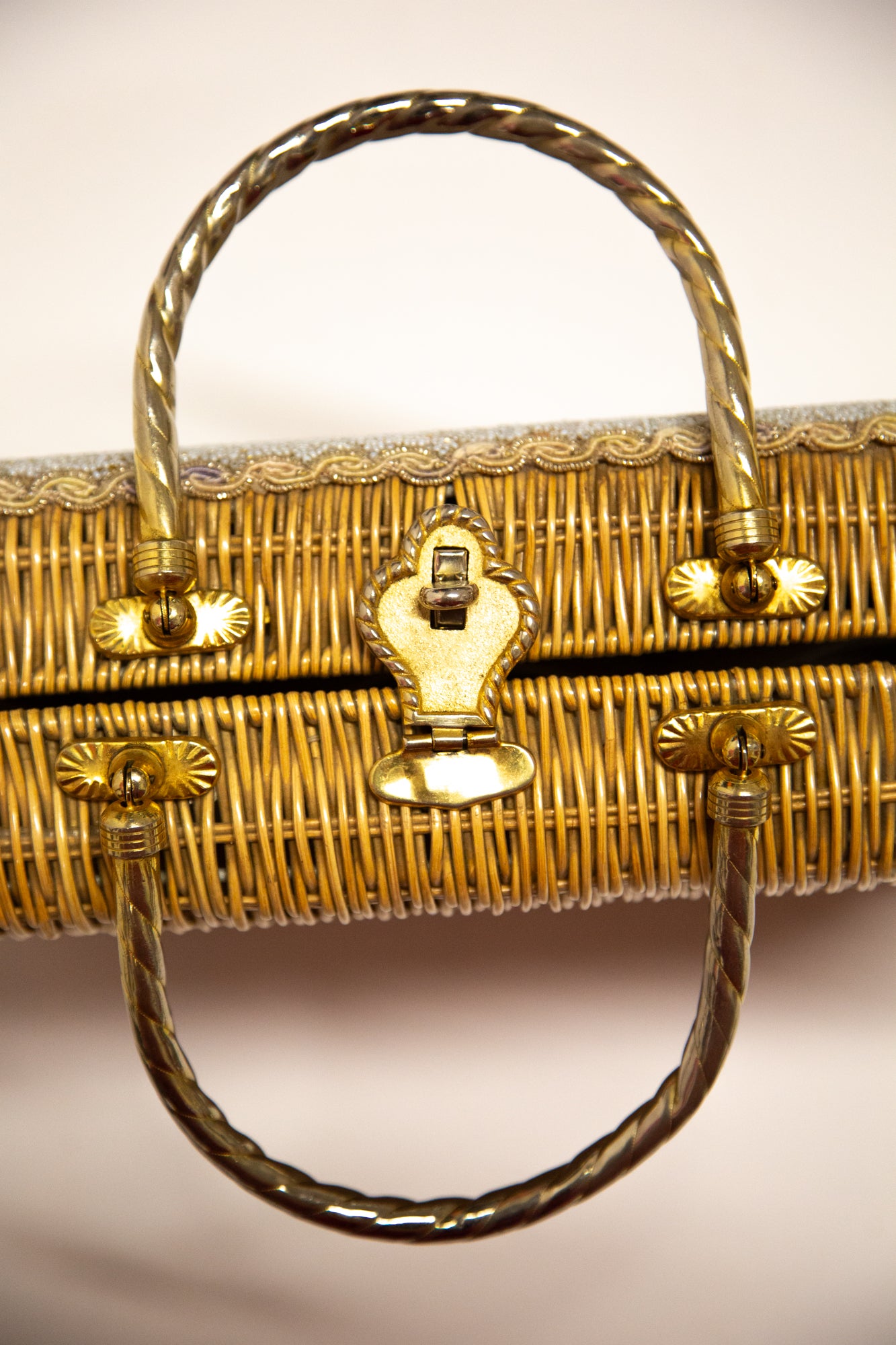 Vintage 1950s Beaded Wicker Bag