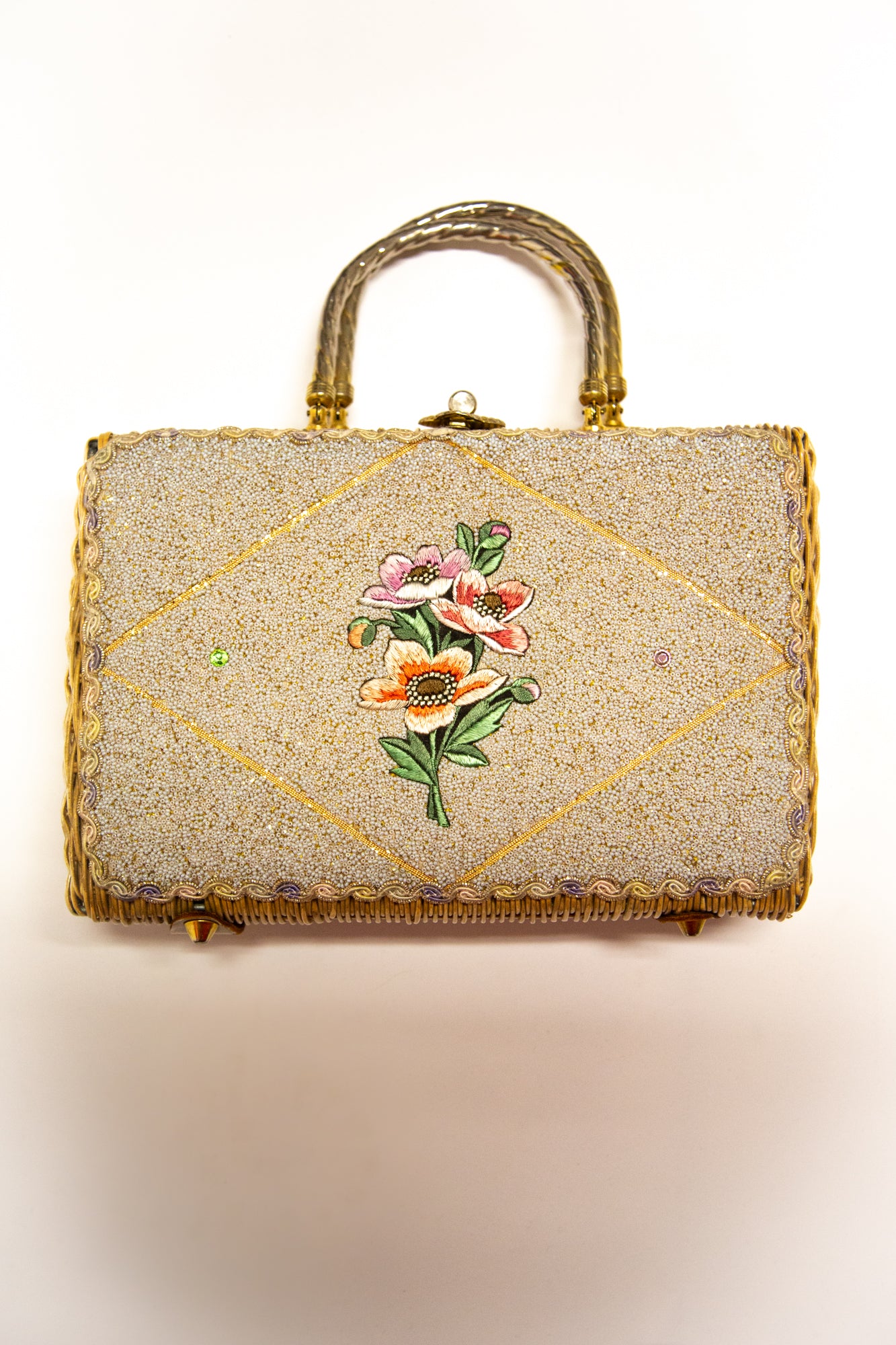 Vintage 1950s Beaded Wicker Bag