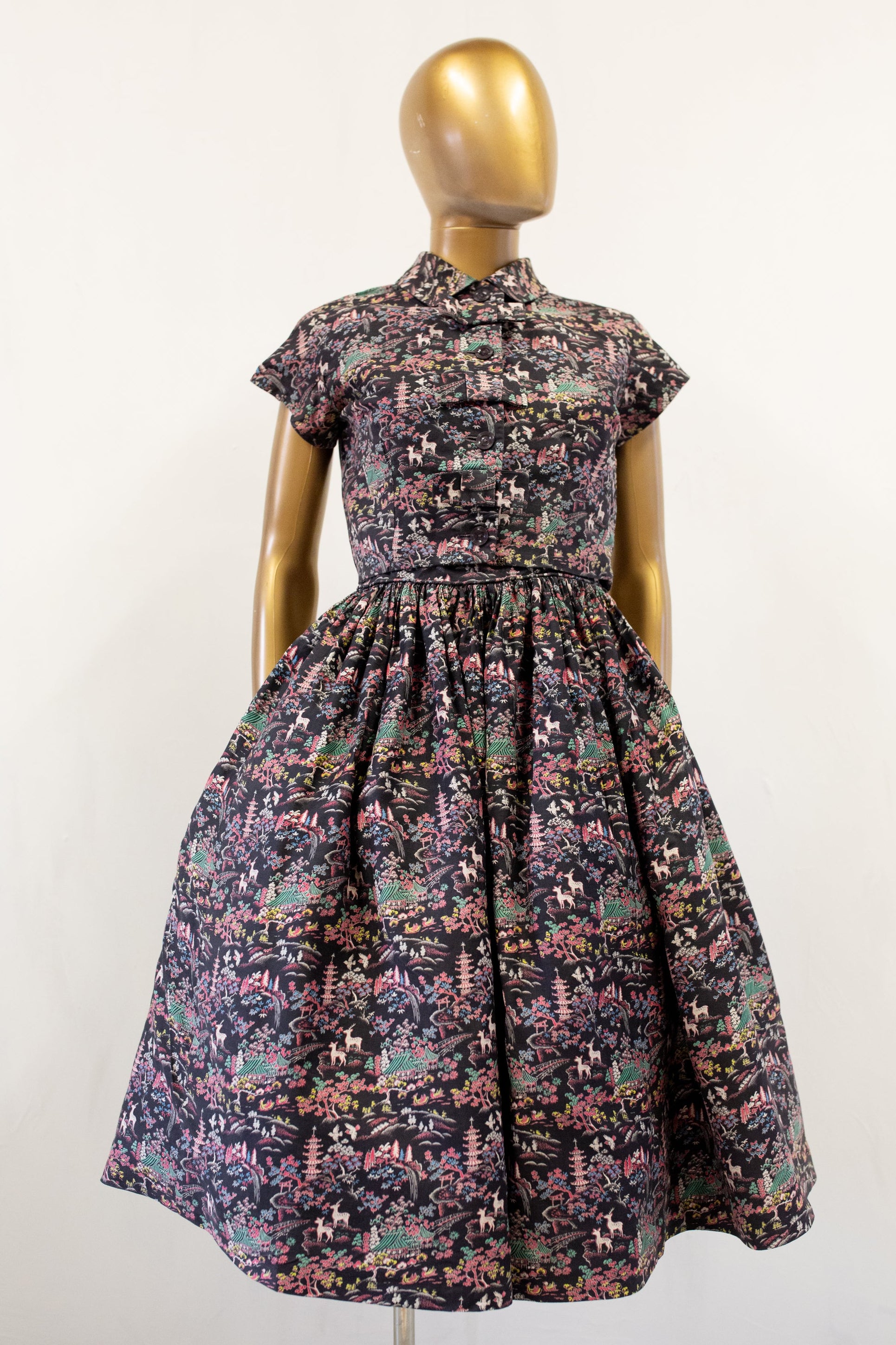 Vintage 1950s Black Japanese Print Cotton Dress Set – ALEXANDRA-KING