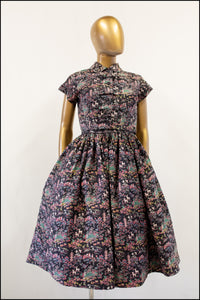 Vintage 1950s Japanese print cotton summer dress and jacket