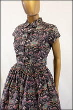 Vintage 1950s Black Japanese Print Cotton Dress Set