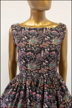 Vintage 1950s Black Japanese Print Cotton Dress Set