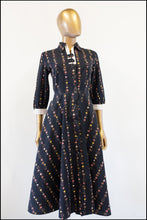 Vintage 1940s Black Printed Cotton Dress