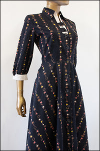 Vintage 1940s Black Printed Cotton Dress