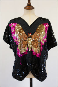 Vintage 1980s Sequin Butterfly Top