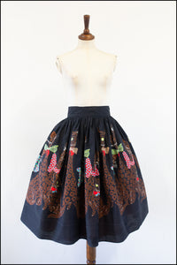 Vintage 1950s Black Novelty Cat Print Skirt