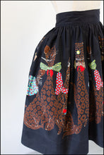 Vintage 1950s Black Novelty Cat Print Skirt
