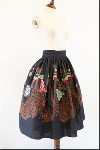 Vintage 1950s Black Novelty Cat Print Skirt