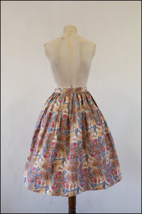 Vintage 1950s Fall Novelty Print Skirt
