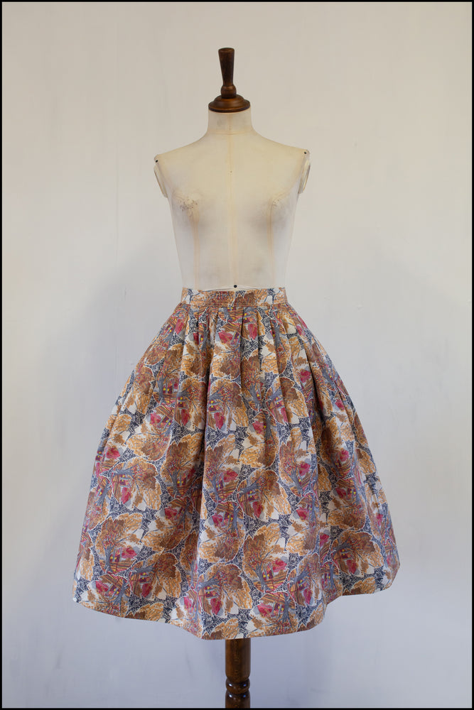 vintage 1950s fall print cotton skirt 