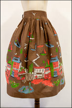 Vintage 1950s 'Sea Town' Cotton Print Skirt