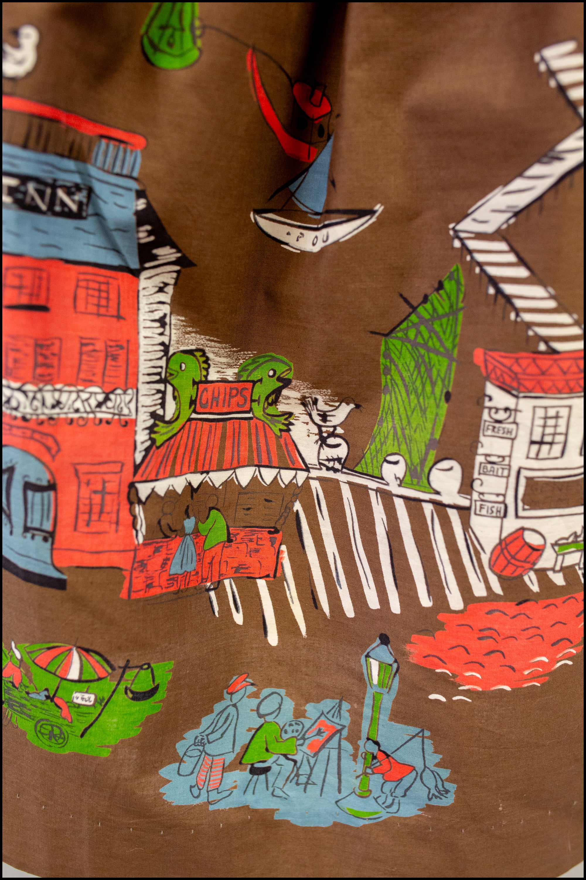 Vintage 1950s 'Sea Town' Cotton Print Skirt