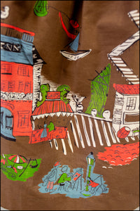 Vintage 1950s 'Sea Town' Cotton Print Skirt