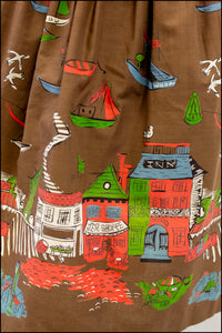 Vintage 1950s 'Sea Town' Cotton Print Skirt