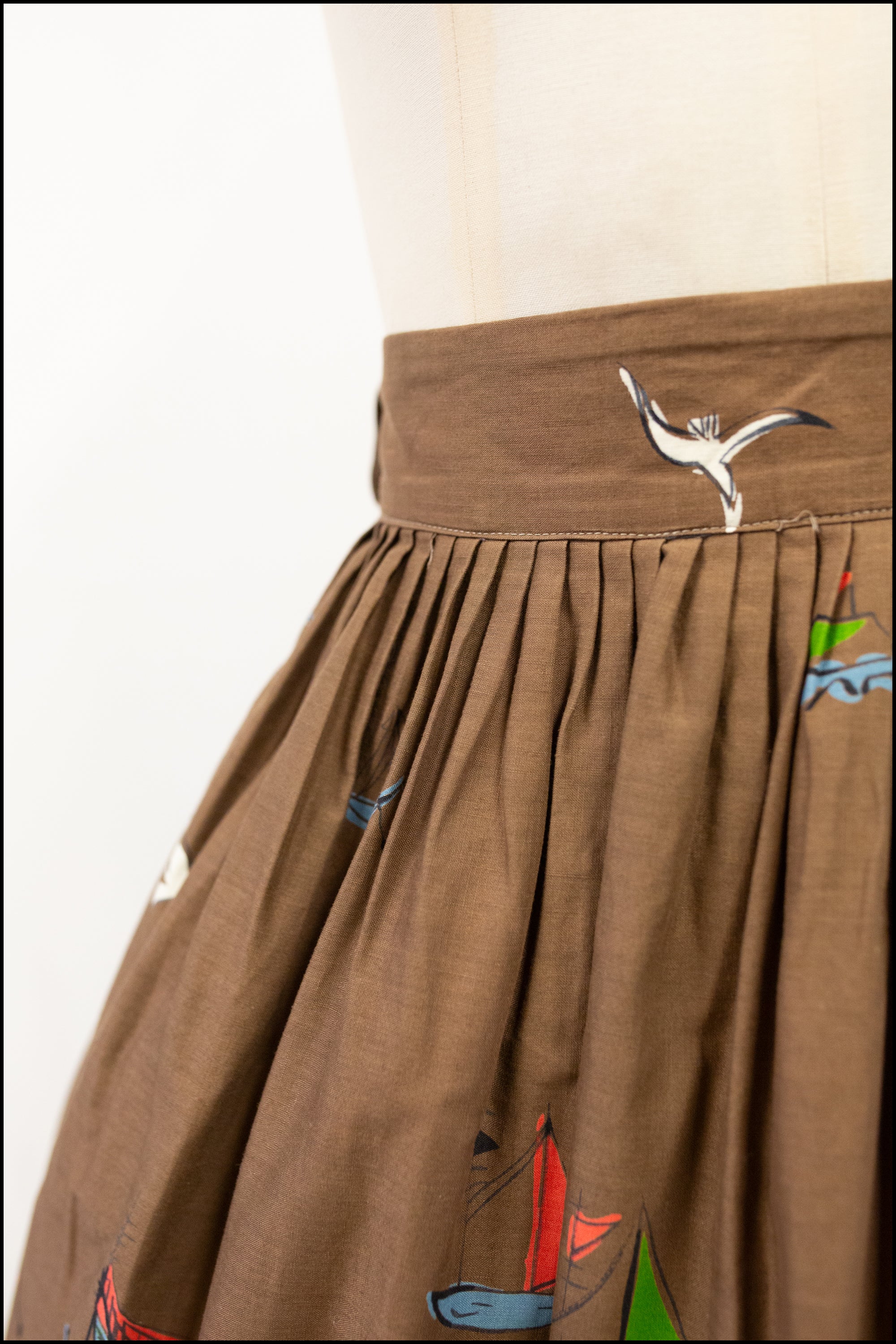 Vintage 1950s 'Sea Town' Cotton Print Skirt