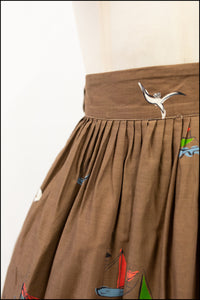 Vintage 1950s 'Sea Town' Cotton Print Skirt
