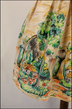 Vintage 1950s 'Cottage in the Woods' Print Midi Skirt