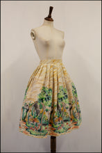 Vintage 1950s 'Cottage in the Woods' Print Midi Skirt