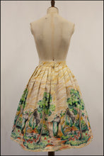 Vintage 1950s 'Cottage in the Woods' Print Midi Skirt