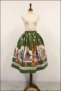 Vintage 1960s Green Romance Print Skirt